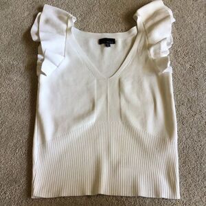 Lucy Paris off-white ruffled cap sleeve knit blouse